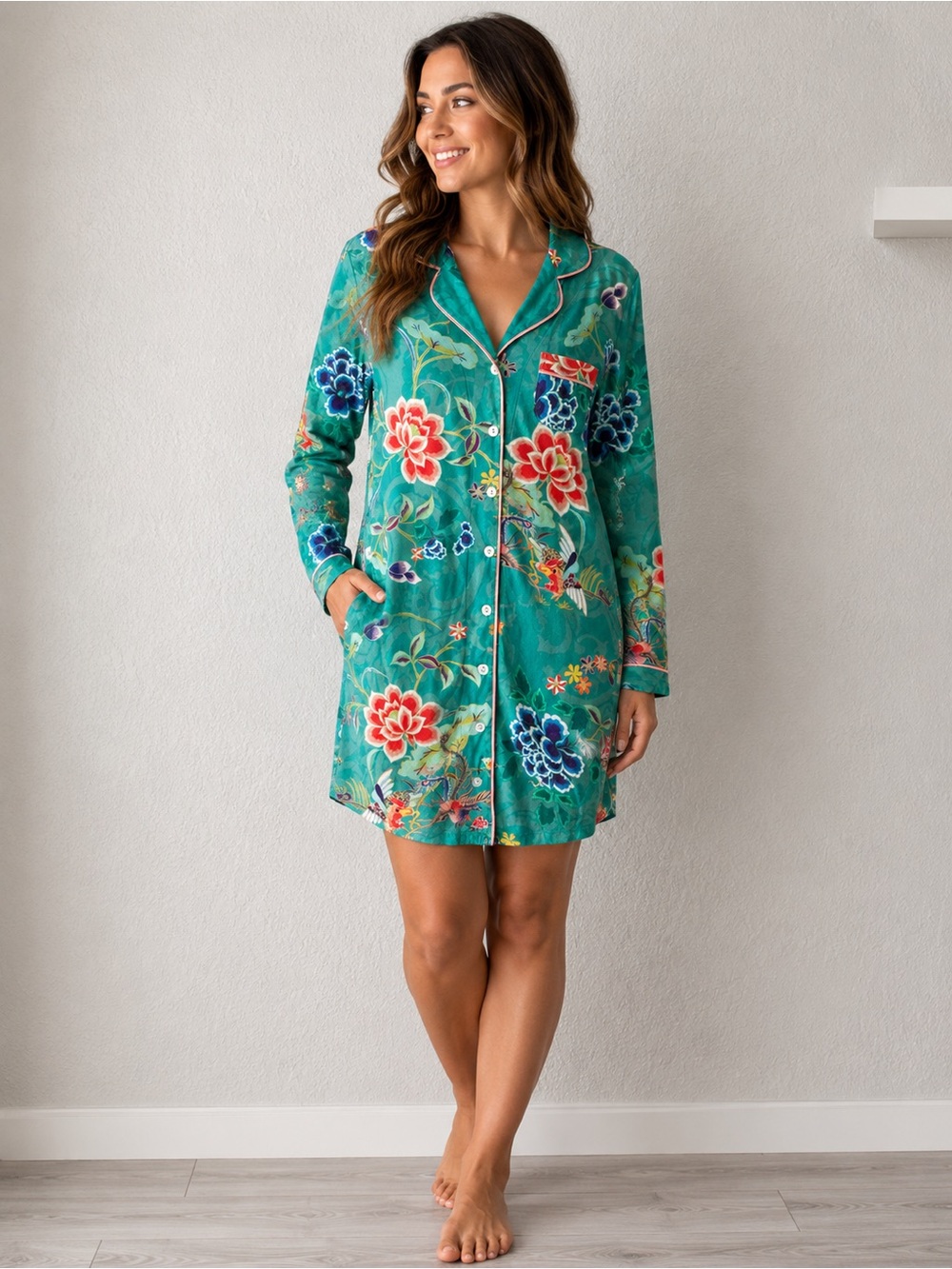 JOHNNY WAS NWT Neena Long Sleeve Sleep Shirt Gown